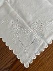 Vintage Linen White Hand-embroidered  51 In  Long Table Runner Or Dresser Scarf 