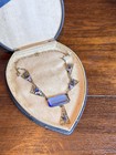 Antique Czech Necklace Blue Glass Enamel Brass Filigree Art Deco 15 5    L