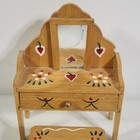Vintage Dollhouse Miniature Painted Heart Wood Dressing Table   Stool