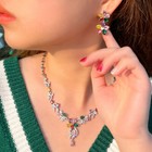 Cubic Zirconia Flower Drop Earrings Necklace Silver Plated Jewelry Set For Women