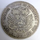 Venezuela 1911  5 Bolivares Gram 25  Silver Coin