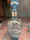 Vintage Italian Blue Glass Decanter Set Sterling Silver Overlay Mid Century 4 Pc