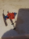 Vintage Barclay manoil Lead Skier In Blue Outfit With Metal Skis And Ski Poles