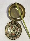 Vintage English Floral Footed  Metal Tin Gold With  Lid