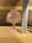 Vintage Pink Glass Fairy Lamp Candle Holder Floral Pattern Frosted Base Read