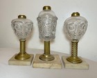Lot Of 3 Rare Antique 19th Century Bullseye Glass Brass Marble Whale Oil Lamp