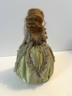 Vintage Pincushion Doll Green Gown Blonde Hair Ceramic Half Doll 7 5 In  Height