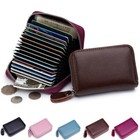 Genuine Leather Mens Womens Wallet Rfid Business Id Credit Card Holder Zip Purse