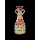 Vintage 1980s Large 17    Floral Art Pottery Vase Pink Roses Handles
