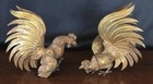 Vintage Pair Of Brass Metal Fighting Cocks Roosters Mid-century Modern Farmhouse