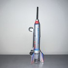 Vintage Sky Express Tin Wind-up Space Rocket Toy With Wheels  Silver Working