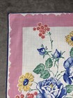 Vtg Floral Rose Roses Handkerchief Blue Green Red   Pink 12    X 12 5    Hanky