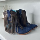 Corral Fringe Denim Cowgirl Boots Women   s 11 Western Rodeo Style  Rare Blue Jean