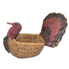 Vintage Turkey Of Woven Wicker Rattan   Wood Small Boho Turkey Basket Fall Decor
