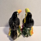 Vintage Toucan Salt Pepper Shakers Ceramic Tropical Birds Flowers Pair