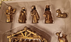 Mini Miniature Gold Glitter Nativity 11 Pc Vtg 1980 s Excellent