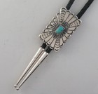 Rectangular Sterling Silver   Turquoise Radiant Stamped Southwestern Bolo Tie
