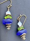 Beautiful Blue  Green And White Frosted Sea Glass Earrings 