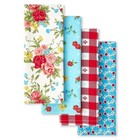 Farmhouse Kitchen Towel Set 4 Piece Floral Buffalo Check Cotton Towels Easy Care