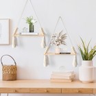 2 Pcs Macrame Hanging Shelves     Boho Woven Wood Floating Shelves For Wall Decor