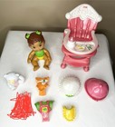 Fisher Price Snap N Style Brown Eyes Baby Doll Green Bows High Chair Hat Outfits