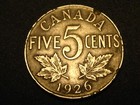 1926 Canadian Nickel Key Date Damaged