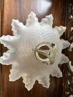 Antique Victorian Satin Frosted Glass Lamp Shade Globe Sconce Ruffle Drapery Rim