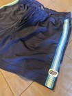 Nike Girls Blue Athletic Shorts L Striped Logo Knit Drawstring Elastic Waist