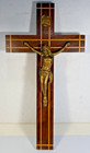 Vtg Inri Oak Crucifix Jesus On Cross 12  Wood Gold Tone Metal Wall Mount