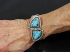 Vintage Native American Sterling Silver   Double Turquoise Bracelet - Signed