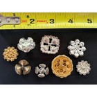 8pc Vintage Rhinestone Buttons Lot Silver Gold Tone Crystal Flower Art Deco Mix