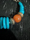Old Tibetan Amber Bakelite  Turquoise Disc Silver Tone Necklace Untested Vintage