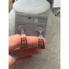  18  Vintage Boho Copper Enamel Floral Hoop Earrings