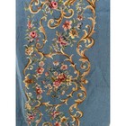 Vintage Floral Needlepoint Tapestry Panel Blue Gold Scroll 44x25 75 Textile Art