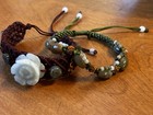 Pair Of Woven Adjustable Carved Jade Flower Bracelets Jade Beads Japan China