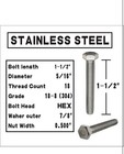 Lot Of 2  10  5 16-18x1-1 2  Stainless Steel Hex Head Screws Bolts   Nuts Kit  F