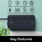 Geeni 8-outlet Smart Surge Protector Power Strip 6 Smart Outlets Wifi 1200j