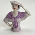 2 Vintage Porcelain Half Lady Figurine Pin Cushion Dolls Japan Sewing Lot 1930