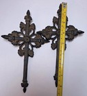 Two Ornate Cast Iron Wall Crosses  Rustic Fleur-de-lis Gothic Farmhouse Decor