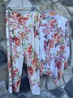 Susan Graver Liquid Knit Outfit Set Lg Petite Tank Cardigan Pant Spring Floral