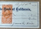 1872 James G Fair Virginia City Nevada Check Rn Bank Of California Revenue Stamp