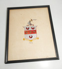 Vintage Oakley Family Crest Framed Heraldry Coat Of Arms Hand Painted Genealogy