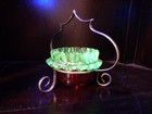 Antique Vaseline Cranberry Uranium Glass Salt Cellar W Metal Holder
