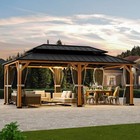 12  X 20  Outdoor Hardtop Gazebo Metal Double Roof With 4 Led Light Wood-looking