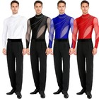 Mens Set Competition Dance Outfit Performance Dancewear Waltz Mesh Rumba Salsa