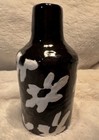 Vintage Ceramic Bottle Bud Vase Black White Artsy Flowers Boho Pop Art