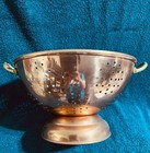 Vintage Odi  9     11  Copper Colander Strainer Brass Handles Pedestal Footed