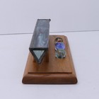 Vtg Kaleidoscope Stained Glass Leaded  Marble Walnut Base