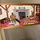 Vintage Framed Needlepoint Couple By Fire Folk Art Textile