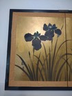 Vtg Japanese Byobu Signed Painting Iris Flowers 2 Panel Folding Canvas Screen E2